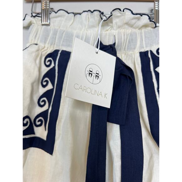 NWT Carolina K Neptune Self-Tie Shorts White & Navy Midnight Waves - Picture 4 of 8